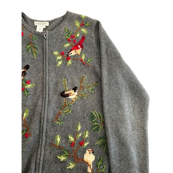 Coldwater Creek Embroidered Bird Berry Full Zip Up Cardigan Sweater Size 1X - Picture 4 of 7